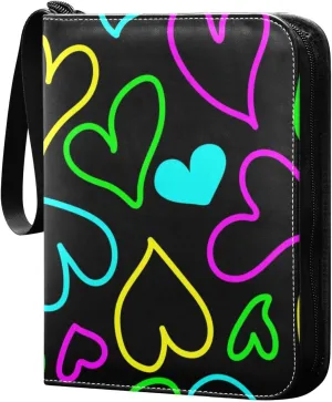 Colorful Hearts Black Card Collector Holder for Collectible Boys Girls Game Sports Cards MTG TCG, 4 Pockets Trading Card Folder Zip Card Binder, FYGJRFTJ6958