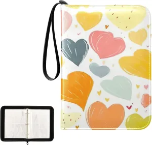 Colorful Hearts Collectible Trading Card Albums, Waterproof PU Card Collection Binder Fits 400 Cards with Removable Sleeves for Baseball Card, Football Card