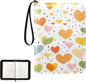 Colorful Hearts Collectible Trading Card Albums, Waterproof PU Card Collection Binder Fits 400 Cards with Removable Sleeves for Baseball Card, Football Card