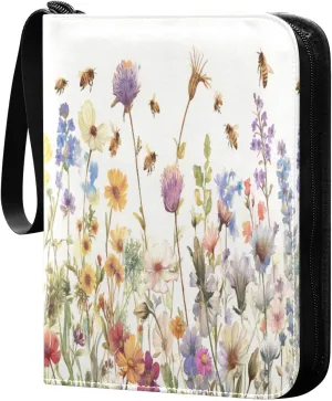 Colorful Herbs and Flowers Collectible Trading Card Albums,4-Pocket Card Binder with 50 Removable Sleeves with Zipper Game Card Collection Binder Album Holder