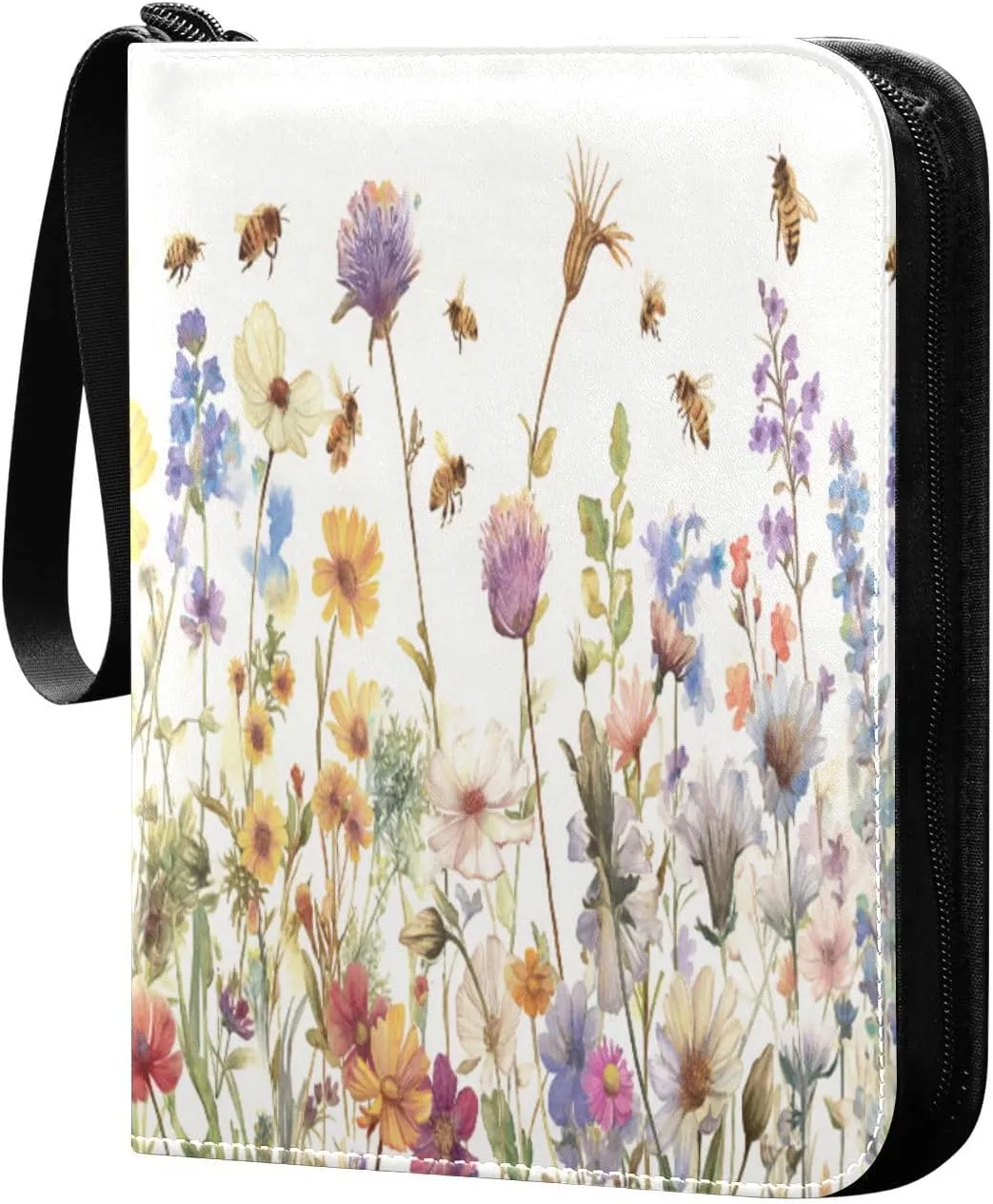 Colorful Herbs and Flowers Collectible Trading Card Albums,4-Pocket Card Binder with 50 Removable Sleeves with Zipper Game Card Collection Binder Album Holder