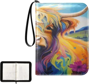 Colorful Highland Cows Collectible Trading Card Albums, Waterproof PU Card Collection Binder Fits 400 Cards with Removable Sleeves for Baseball Card, Football Card