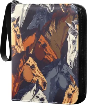 Colorful Horse Card Binder 4-Pocket, 400 Pockets PU Waterproof Zippered Collector Card Album with 50 Removable Sleeves for Trading, Game Cards