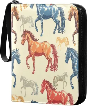 Colorful Horse_33 Card Binder 4-Pocket, 400 Pockets PU Waterproof Zippered Collector Card Album with 50 Removable Sleeves for Trading, Game Cards