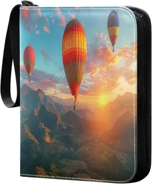 Colorful Hot Air Balloons Card Binder 4-Pocket, 400 Pockets PU Waterproof Zippered Collector Card Album with 50 Removable Sleeves for Trading, Game Cards