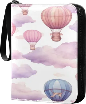 Colorful Hot Balloons Card Binder 4-Pocket, 400 Pockets Trading Cards Holder Games Card Albums Storage Organizer Case for Football, Baseball Cards