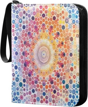 Colorful Kaleidoscope Dots Card Binder 4-Pocket, 400 Pockets PU Waterproof Zippered Collector Card Album with 50 Removable Sleeves for Trading, Game Cards