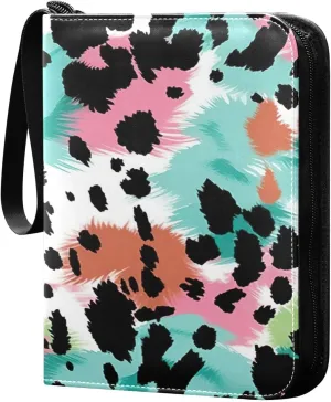 Colorful Leopard Card Binder Trading Card Binder with 50 Removable Sleeves, 400 Card Collection Binder Multicolor Card Albums with Zipper