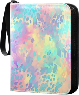 Colorful Leopard Card Binder with 50 Removable Page Sleeves PU Leather Collectible Trading Card Albums Book with Zipper for Games Card,Baseball Cards