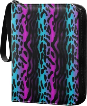 Colorful Leopard Card Binder with Double Sided PU Leather Holder Albums Book with 400 Pockets for Collectible Trading Card Games Card