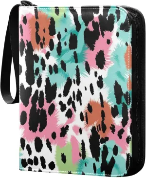 Colorful Leopard Card Binder with Double Sided PU Leather Holder Albums Book with 400 Pockets for Collectible Trading Card Games Card