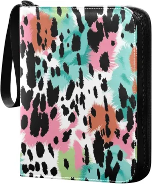 Colorful Leopard Print Card Binder with 50 Removable Page Sleeves PU Leather Collectible Trading Card Albums Book with Zipper for Games Card,Baseball Cards