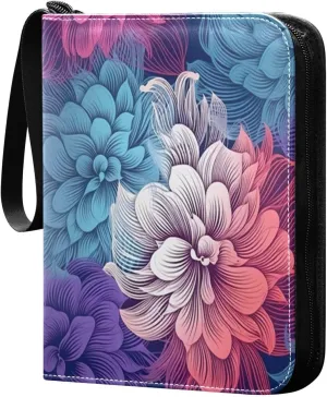 Colorful Line Flower Card Binder 4-Pocket Leather Cover 400 Pockets Card Album Holder Removable Display Storage for Trading Cards, Game Cards, Collectibles