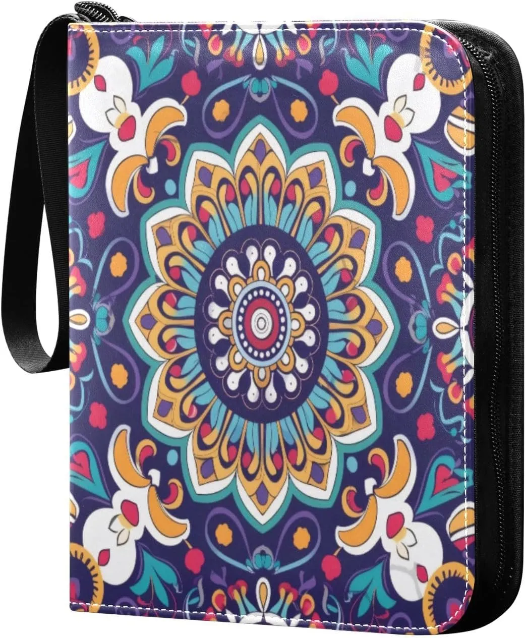 Colorful Mandala Card Binder 4-Pocket, 400 Pockets PU Waterproof Zippered Collector Card Album with 50 Removable Sleeves for Trading, Game Cards