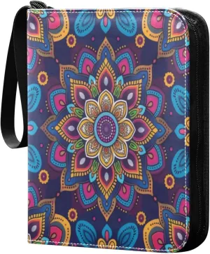 Colorful Mandala Card Binder 4-Pocket, 400 Pockets Trading Cards Holder Games Card Albums Storage Organizer Case for Football, Baseball Cards