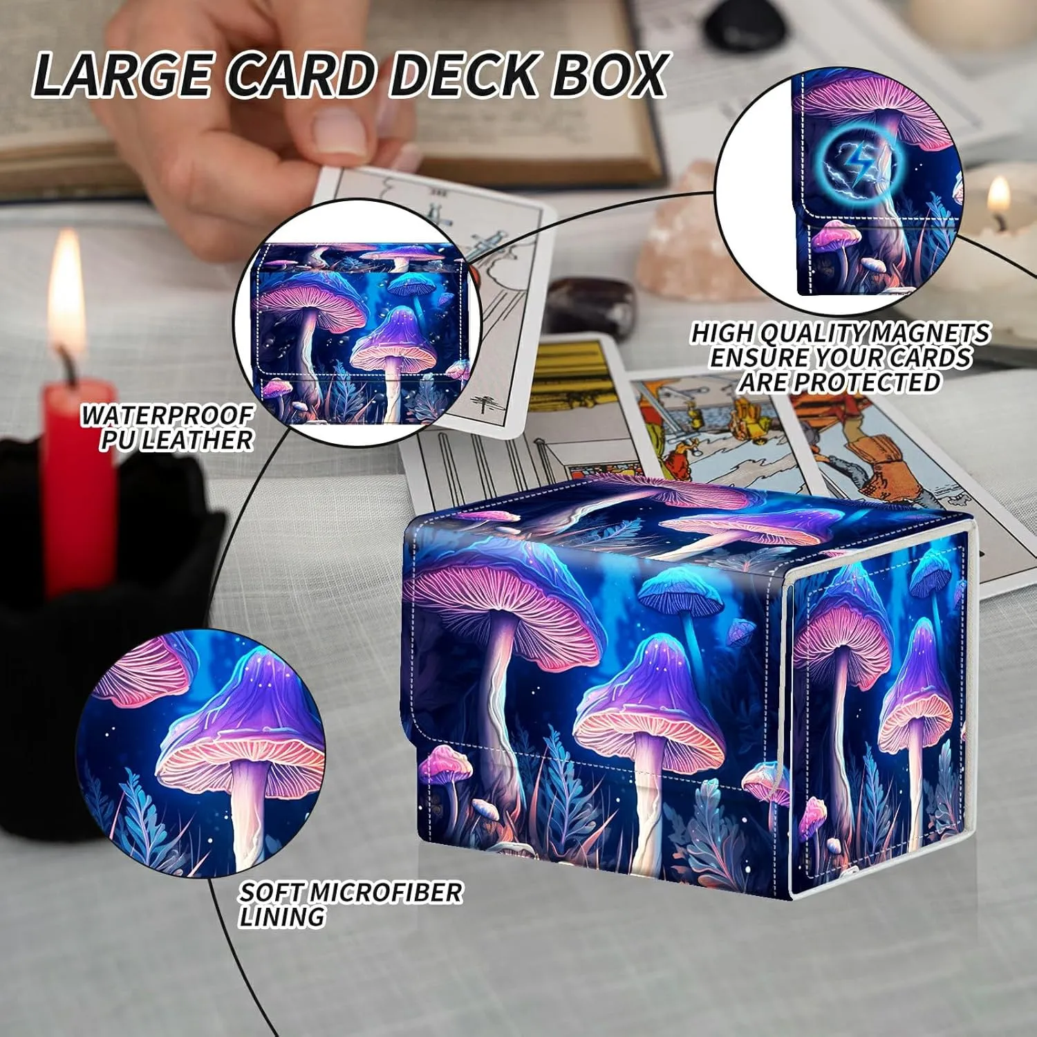 Colorful Mushrooms Theme Turtle Theme Card Deck Box Trading Cards with Strong Magnet Commander Deck Box Storage Magic Premium Case Cover for TCG CCG Magic Cards
