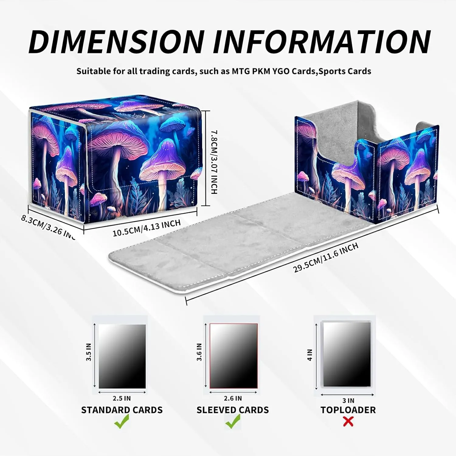 Colorful Mushrooms Theme Turtle Theme Card Deck Box Trading Cards with Strong Magnet Commander Deck Box Storage Magic Premium Case Cover for TCG CCG Magic Cards