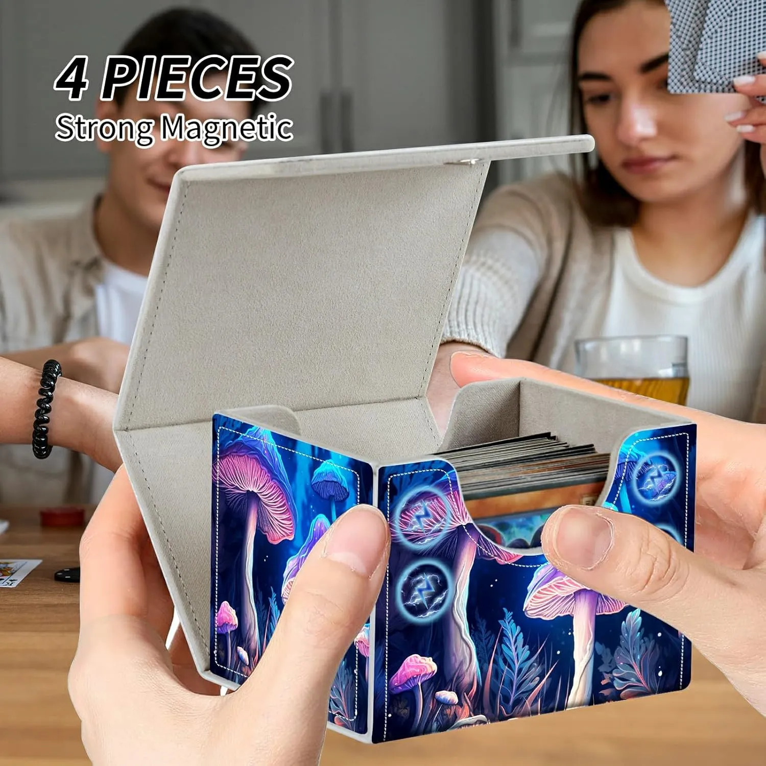 Colorful Mushrooms Theme Turtle Theme Card Deck Box Trading Cards with Strong Magnet Commander Deck Box Storage Magic Premium Case Cover for TCG CCG Magic Cards