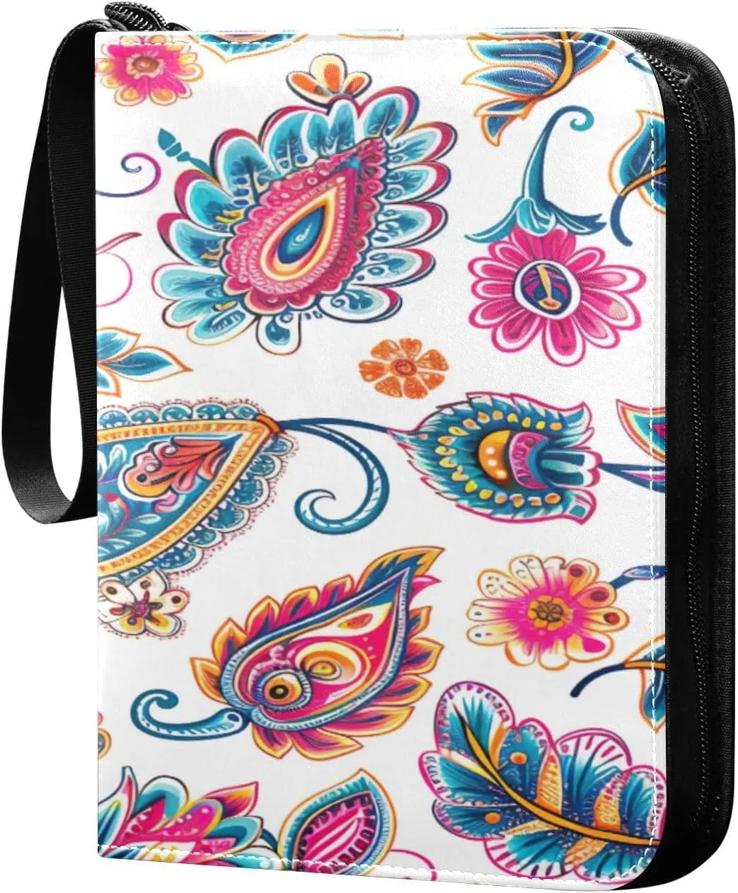 Colorful Paisley Pattern Card Binder 4-Pocket, 400 Pockets Trading Cards Holder Games Card Albums Storage Organizer Case for Football, Baseball Cards