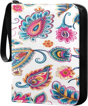 Colorful Paisley Pattern Card Binder 4-Pocket, 400 Pockets Trading Cards Holder Games Card Albums Storage Organizer Case for Football, Baseball Cards