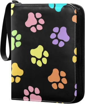 Colorful-paws-black 400 Pocket Card Collection Binder, PU Waterproof Wear-resistant Trading Card Binder with Zip for Collectible Boys Girls Game Sports Cards MTG TCG