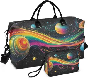 Colorful Planets Nebula Stars Travel Duffel Bag with Toiletry Bag Weekender Bag for Carry on Sports Gym Bag for Sports Yoga Gym