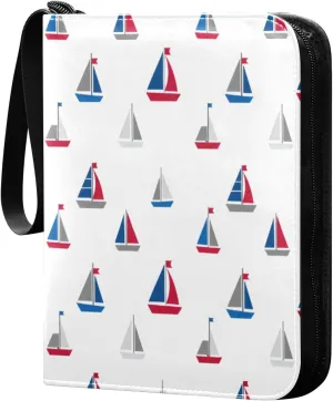 Colorful Sailboats White Card Binder 4-Pocket, 400 Pockets PU Waterproof Zippered Collector Card Album with 50 Removable Sleeves for Trading, Game Cards