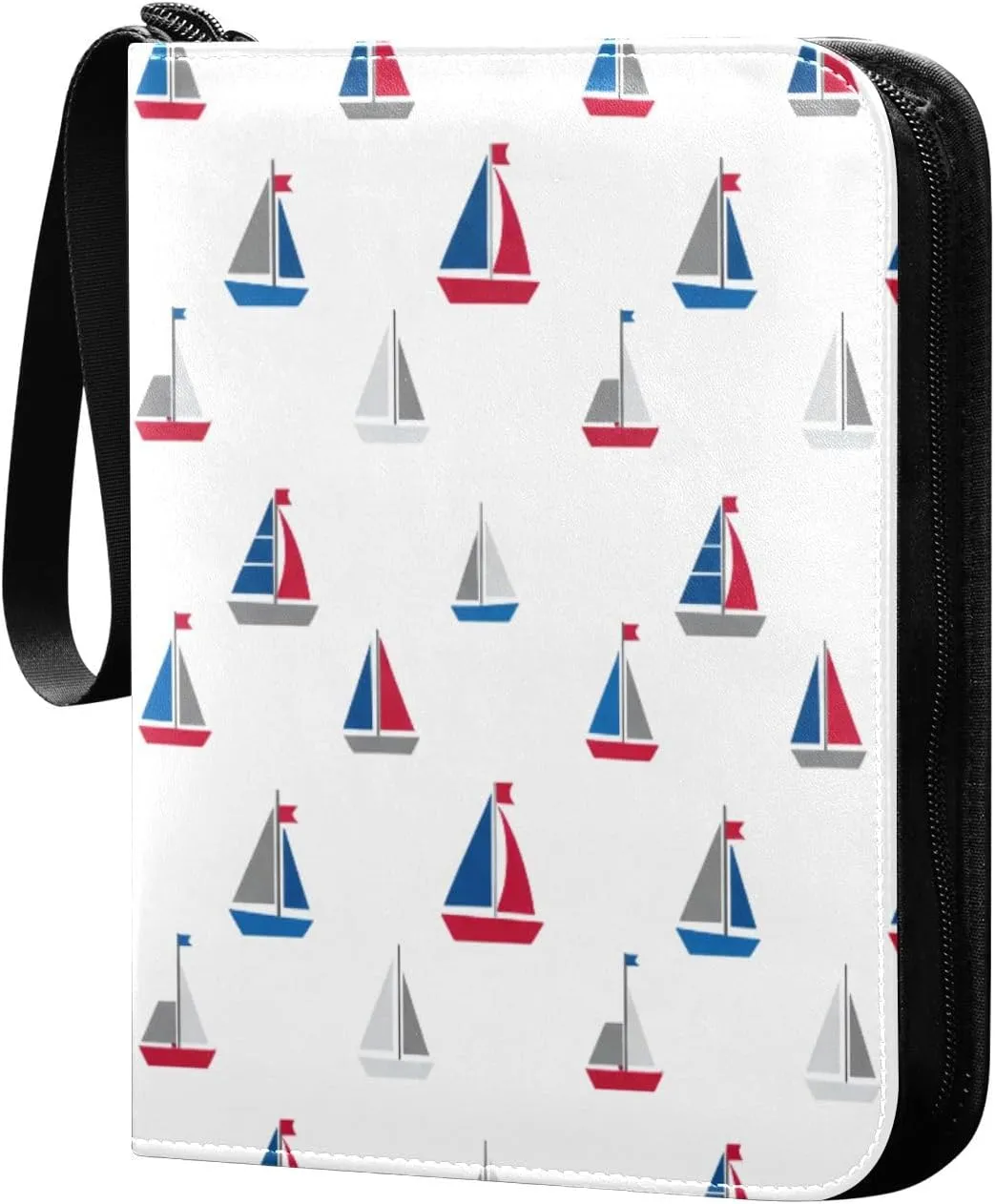 Colorful Sailboats White Card Binder 4-Pocket, 400 Pockets PU Waterproof Zippered Collector Card Album with 50 Removable Sleeves for Trading, Game Cards