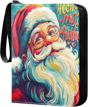 Colorful Santa Claus Card Binder 4-Pocket, 400 Pockets Card Holder with 50 Removable Sleeves and Zipper for Games Baseball Football Sports Card