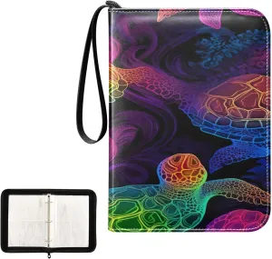 Colorful Sea Turtles Collectible Trading Card Albums, Waterproof PU Card Collection Binder Fits 400 Cards with Removable Sleeves for Baseball Card, Football Card