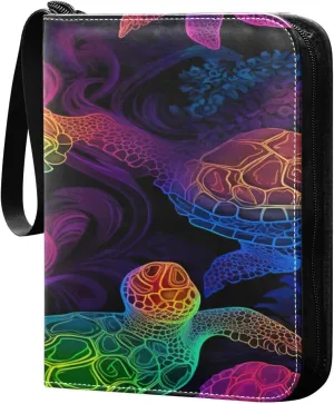 Colorful Sea Turtles Collectible Trading Card Albums,4-Pocket Card Binder with 50 Removable Sleeves with Zipper Game Card Collection Binder Album Holder