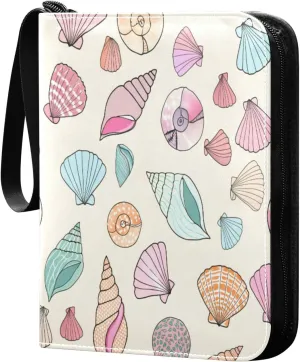 Colorful Seashells Card Binder 4-Pocket, 400 Pockets PU Waterproof Zippered Collector Card Album with 50 Removable Sleeves for Trading, Game Cards