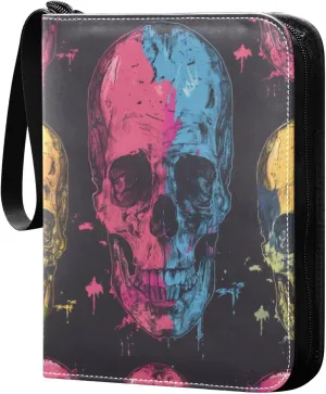 Colorful Skull Head Card Binder 4-Pocket, 400 Pockets Trading Cards Holder Games Card Albums Storage Organizer Case for Football, Baseball Cards