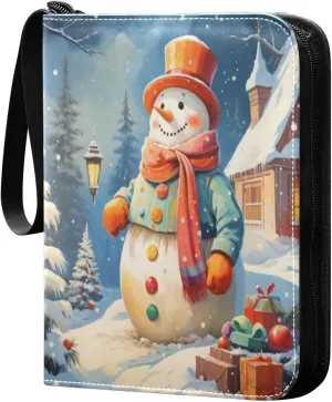 Colorful Snowman Card Binder 4-Pocket, 400 Pockets Card Holder with 50 Removable Sleeves and Zipper for Games Baseball Football Sports Card