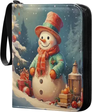 Colorful Snowman Card Binder 4-Pocket, 400 Pockets PU Waterproof Zippered Collector Card Album with 50 Removable Sleeves for Trading, Game Cards