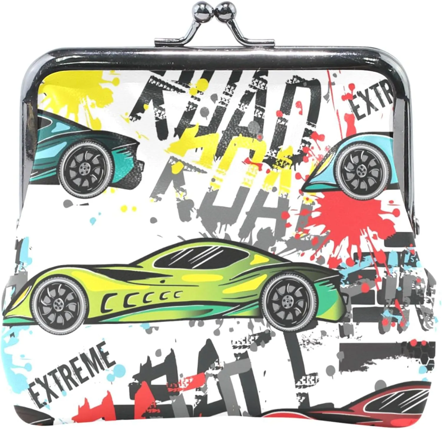 Colorful Sport Cars Personalized Leather Coin Purse Holder Women Buckle Kiss Lock Small Change Purse for Girls