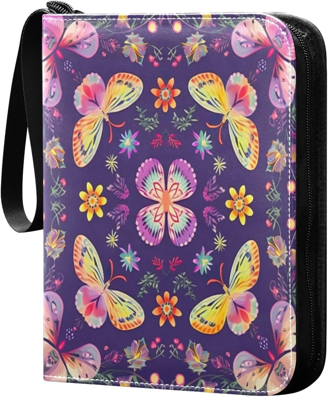 Colorful Square Pattern Card Binder with Double Sided PU Leather Holder Albums Book with 400 Pockets for Collectible Trading Card Games Card