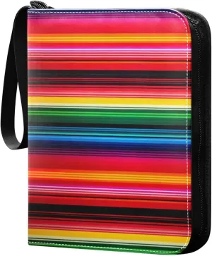 Colorful Stripe2 Card Binder with 50 Removable Page Sleeves PU Leather Collectible Trading Card Albums Book with Zipper for Games Card,Baseball Cards