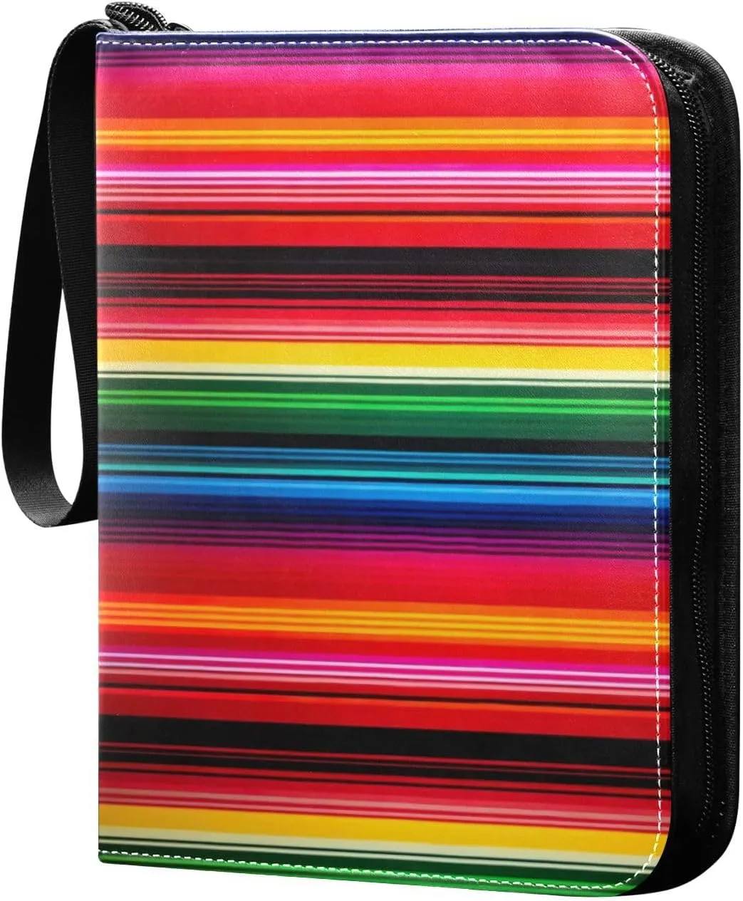 Colorful Stripe2 Card Binder with 50 Removable Page Sleeves PU Leather Collectible Trading Card Albums Book with Zipper for Games Card,Baseball Cards