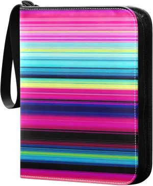 Colorful Stripes Card Binder with Double Sided PU Leather Holder Albums Book with 400 Pockets for Collectible Trading Card Games Card
