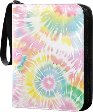 Colorful Tie Dyeing Card Binder with 50 Removable Page Sleeves PU Leather Collectible Trading Card Albums Book with Zipper for Games Card,Baseball Cards