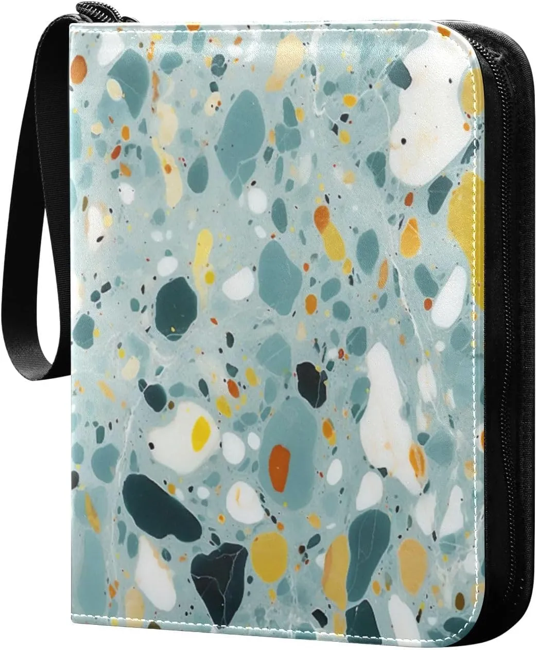 Colorful Tile Print Card Binder with 50 Removable Page Sleeves PU Leather Collectible Trading Card Albums Book with Zipper for Games Card,Baseball Cards