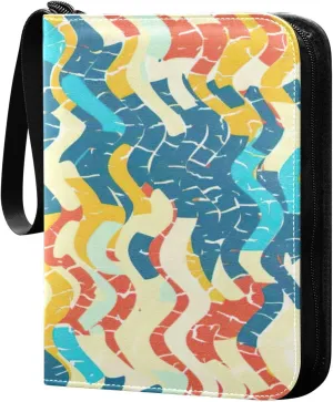 Colorful Tiled Design Card Binder 4-Pocket, 400 Pockets PU Waterproof Zippered Collector Card Album with 50 Removable Sleeves for Trading, Game Cards