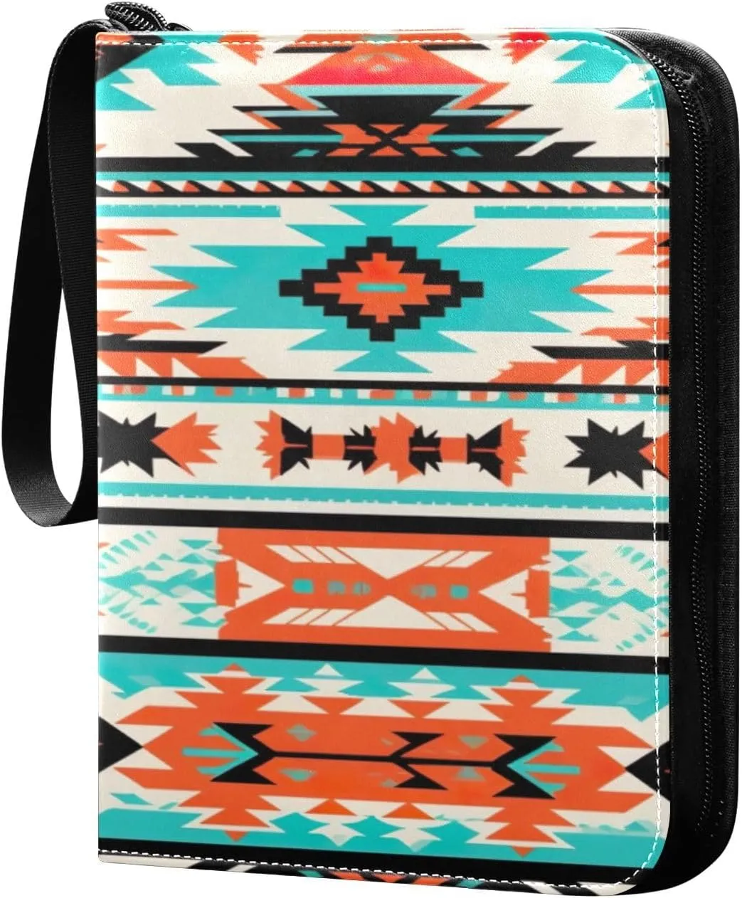 Colorful Tribal Art Card Binder 4-Pocket, 400 Pockets PU Waterproof Zippered Collector Card Album with 50 Removable Sleeves for Trading, Game Cards