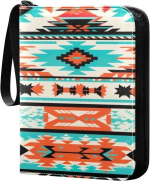 Colorful Tribal Art Card Binder 4-Pocket, 400 Pockets PU Waterproof Zippered Collector Card Album with 50 Removable Sleeves for Trading, Game Cards