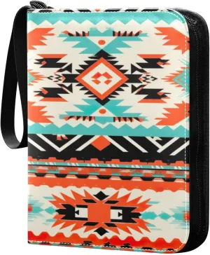 Colorful Tribal Art Card Binder 4-Pocket, 400 Pockets PU Waterproof Zippered Collector Card Album with 50 Removable Sleeves for Trading, Game Cards