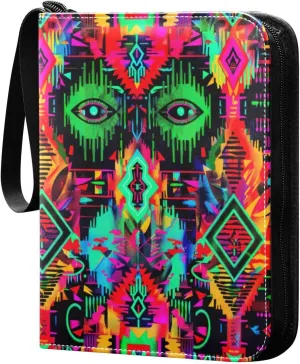 Colorful Tribal Design Card Binder 4-Pocket, 400 Pockets Card Holder with 50 Removable Sleeves and Zipper for Games Baseball Football Sports Card