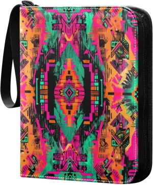 Colorful Tribal Design Card Binder 4-Pocket, 400 Pockets Card Holder with 50 Removable Sleeves and Zipper for Games Baseball Football Sports Card