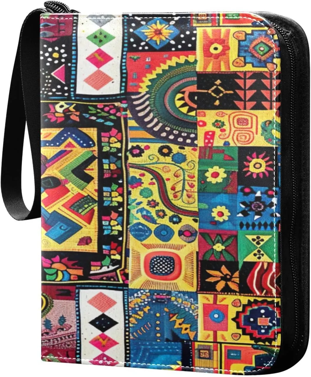 Colorful Tribal Design Card Binder 4-Pocket, 400 Pockets PU Waterproof Zippered Collector Card Album with 50 Removable Sleeves for Trading, Game Cards