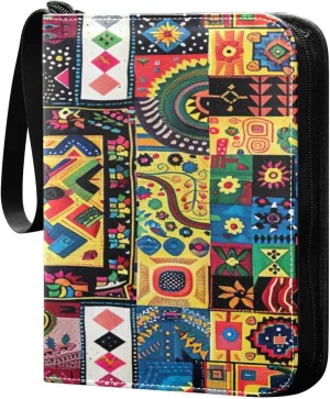 Colorful Tribal Design Card Binder 4-Pocket, 400 Pockets PU Waterproof Zippered Collector Card Album with 50 Removable Sleeves for Trading, Game Cards